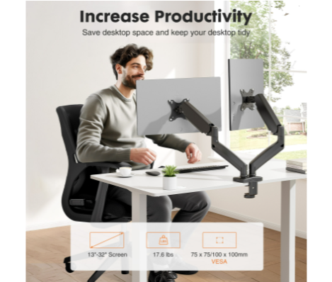 Apex Dual Monitor Arm — Gas Spring, Full Motion